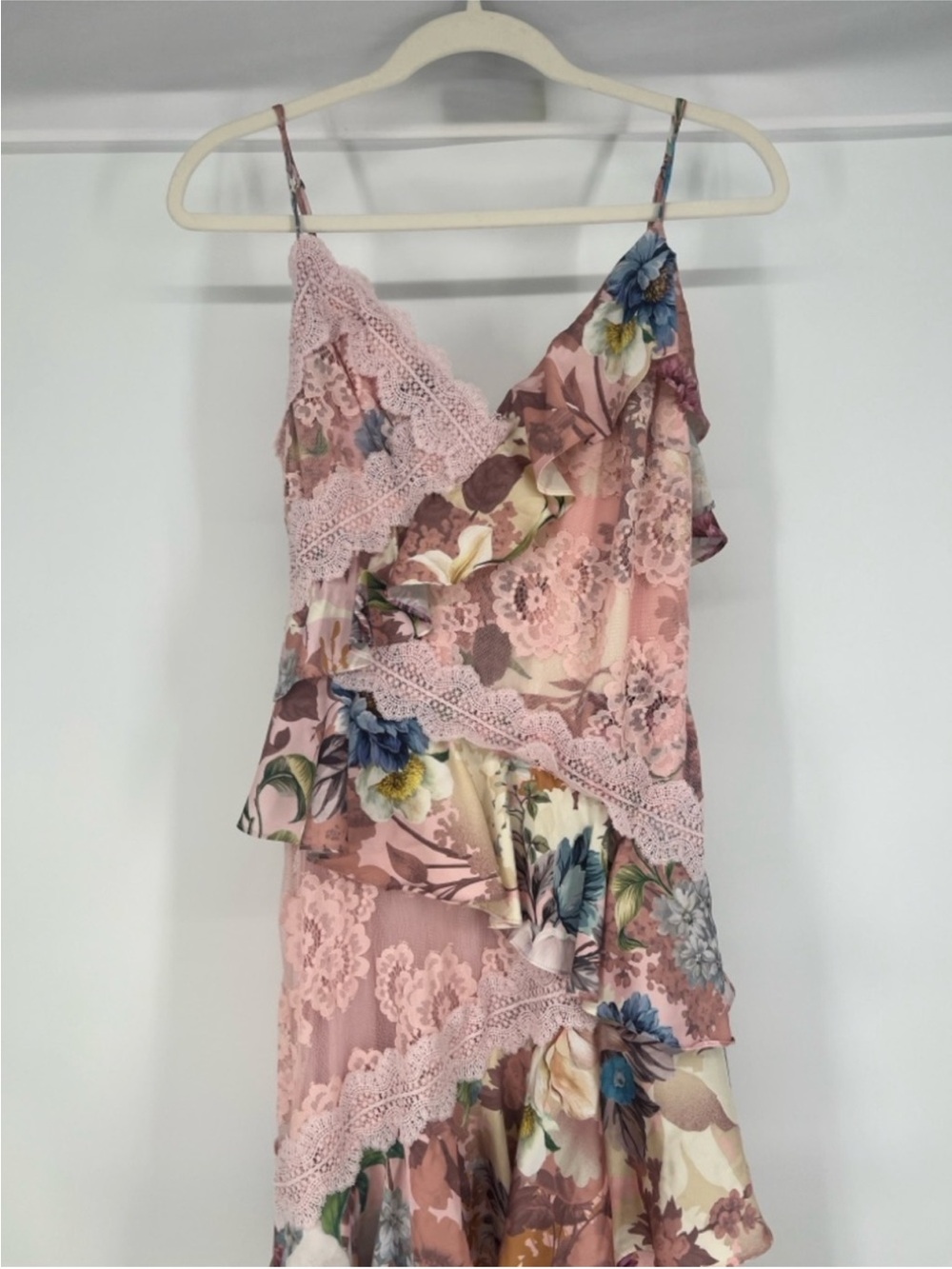 BHLDN Elora Pink Romantic Floral Lace Formal Bohemian Ruffle Maxi Dress Gown 10 - Picture 5 of 10